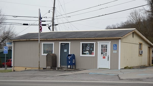 The front of the small post office at Kegley on U.S. Route 19 in Mercer County, West Virginia